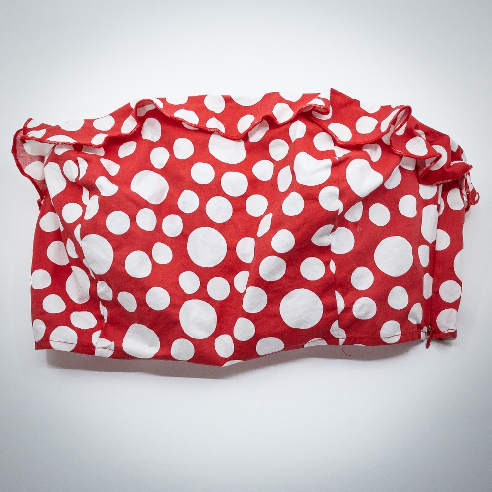 Red with White Polka Dots, Bare Shoulder Crop Top